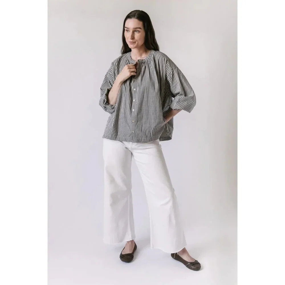 Pehr Black Gingham Women's Organic Cotton Blouse Size XS/S - Picture 2 of 9